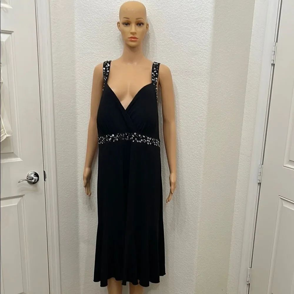 Lane Bryant Black Embellished Midi Dress Beaded Sequined Sweetheart Neck Sz 20